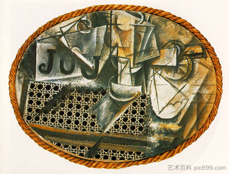 静物与藤椅 Still Life with Caned Chair (1912),巴勃罗·毕加索