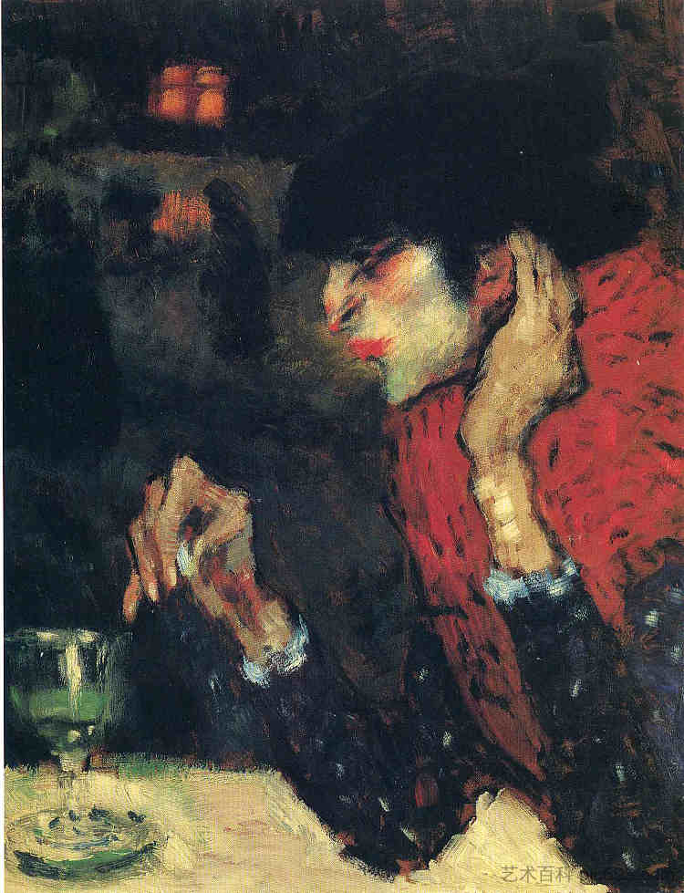 苦艾酒饮用者 The absinthe drinker (1901)，巴勃罗·毕加索