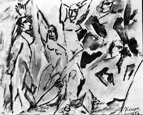 阿维尼翁的女孩(研究) The girls of Avignon (study) (1907),巴勃罗·毕加索