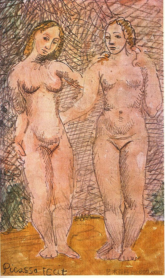 两个裸体女人 Two nude women (1906)，巴勃罗·毕加索