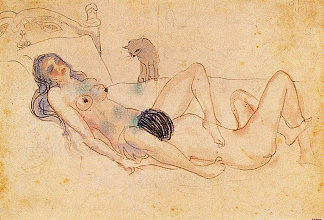 两个裸体和一只猫 Two nudes and a cat (1903)，巴勃罗·毕加索