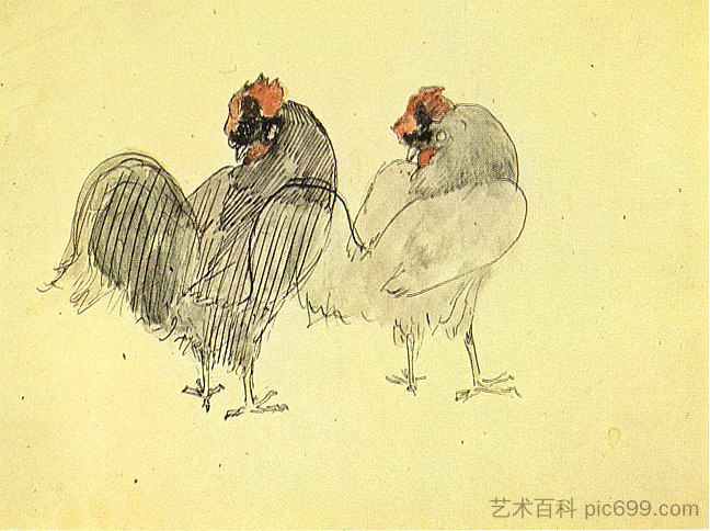 两只公鸡 Two roosters (1905)，巴勃罗·毕加索