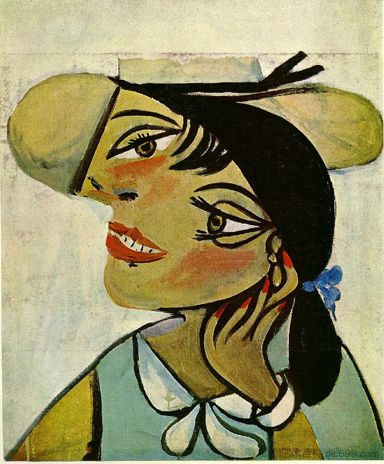 德赫明山口的女人肖像(奥尔加) Portrait of woman in d`hermine pass (Olga) (1923),巴勃罗·毕加索