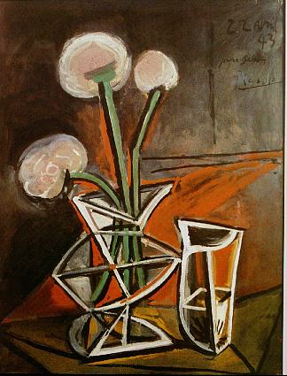 花瓶与鲜花 Vase with flowers (1943)，巴勃罗·毕加索
