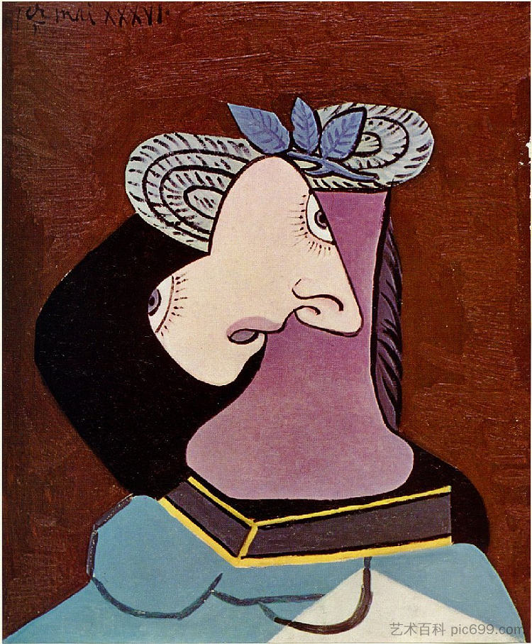蓝叶草帽 The straw hat with blue leaves (1936),巴勃罗·毕加索