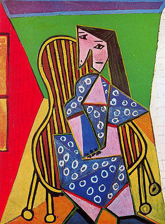 女人在条纹扶手椅 Woman in striped armchair (1941)，巴勃罗·毕加索