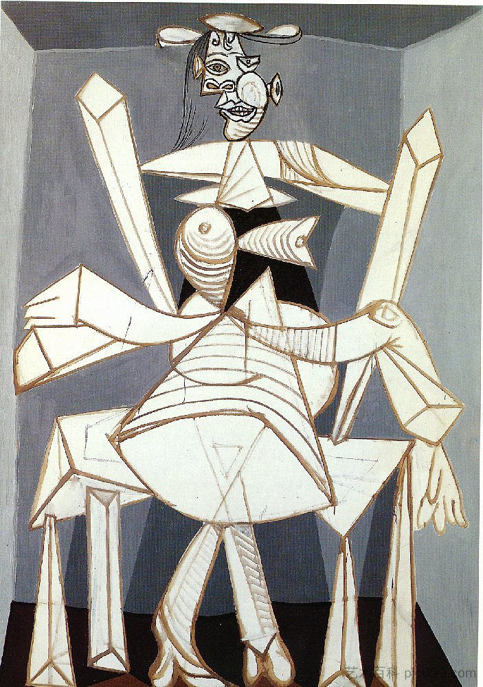 坐在扶手椅上的女人 Woman sitting in an armchair (1938),巴勃罗·毕加索