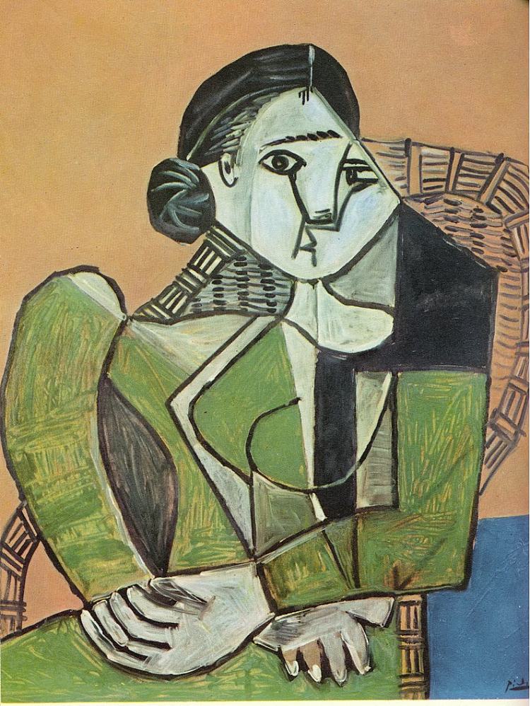 坐在扶手椅上的女人 Woman sitting in an armchair (1953)，巴勃罗·毕加索