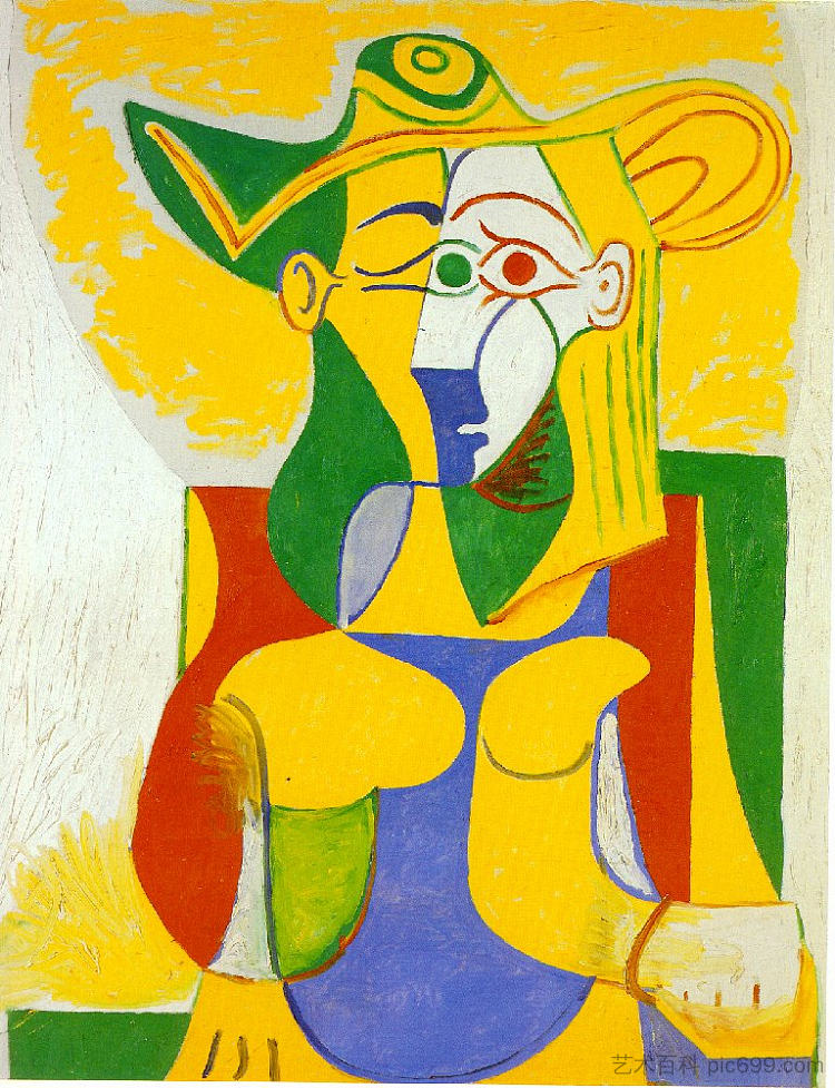 坐在扶手椅上的女人 Woman sitting in an armchair (1962)，巴勃罗·毕加索