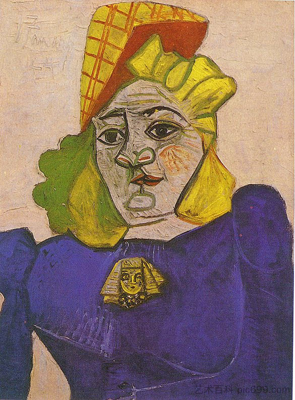 带胸针的女人 Woman with brooch (1944),巴勃罗·毕加索
