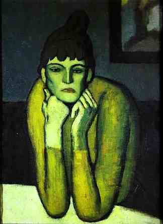 女人与奇尼翁 Woman with chignon (1901)，巴勃罗·毕加索