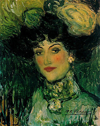戴着羽毛帽子的女人 Woman with feathered hat (1901)，巴勃罗·毕加索