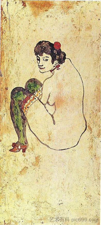 绿色丝袜的女人 Woman with green stockings (1902)，巴勃罗·毕加索