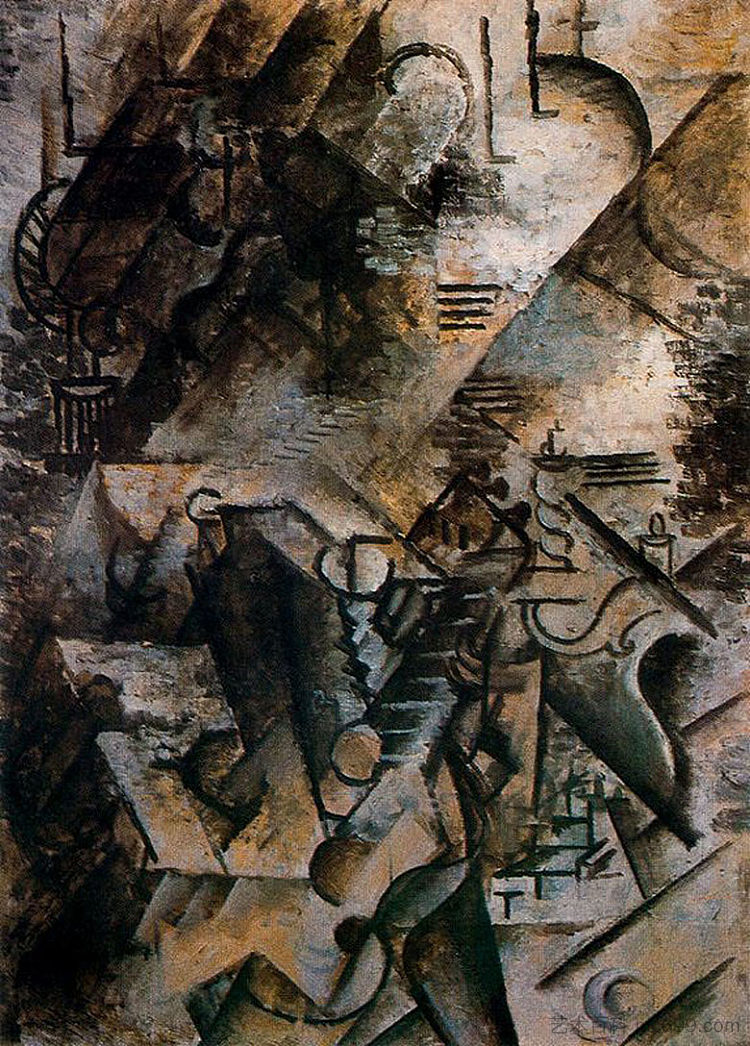 女人与吉他和钢琴 Woman with guitar and piano (1911),巴勃罗·毕加索