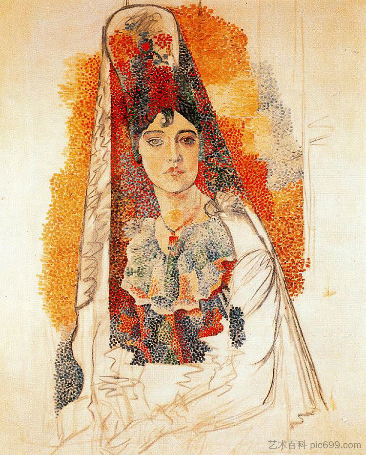 穿着西班牙连衣裙的女人 Woman with spanish dress (1917)，巴勃罗·毕加索