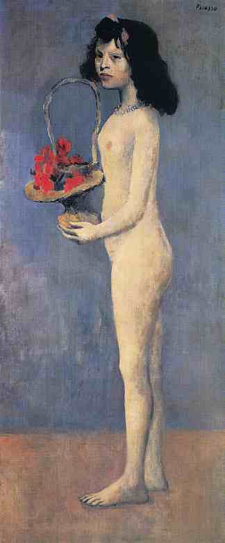 年轻的裸体女孩与花篮 Young naked girl with flower basket (1905)，巴勃罗·毕加索