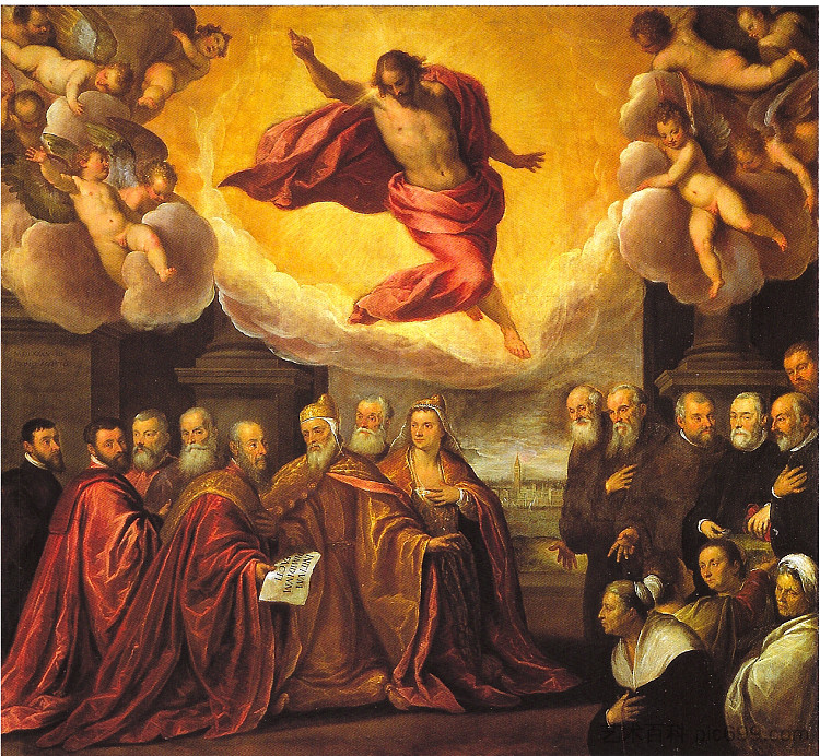 总督雷涅罗·芝诺和鳄鱼的捐赠。 Doge Reniero Zeno and the Endowment of the Crociferi.,Palma il Giovane