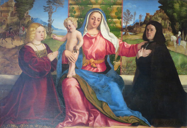 麦当娜和孩子与捐赠者 Madonna and Child with Donors，老棕榈