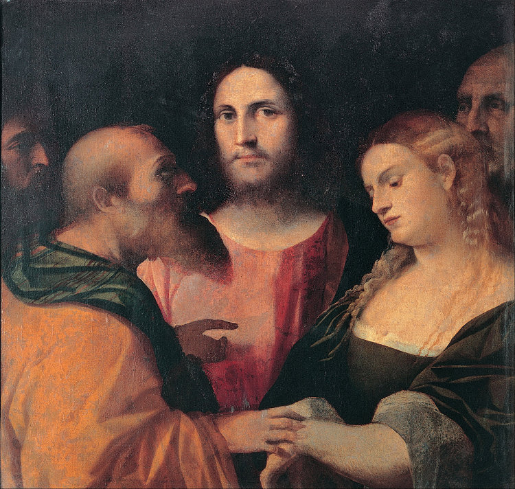 基督和 Christ and the adulteress (c.1525 - c.1528; Italy  )，老棕榈