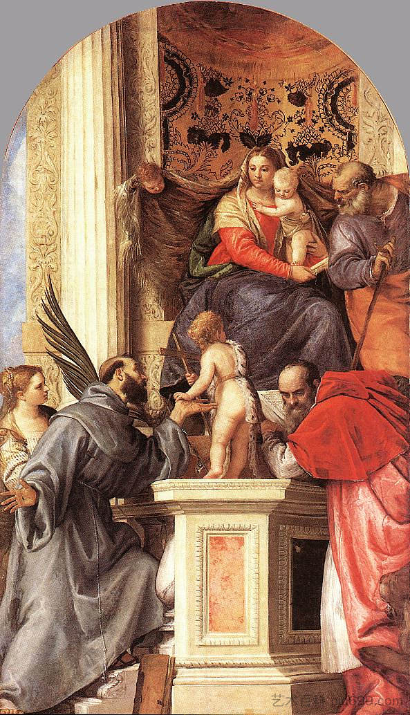 麦当娜与圣徒登基 Madonna Enthroned with Saints (c.1562),保罗·委罗内塞