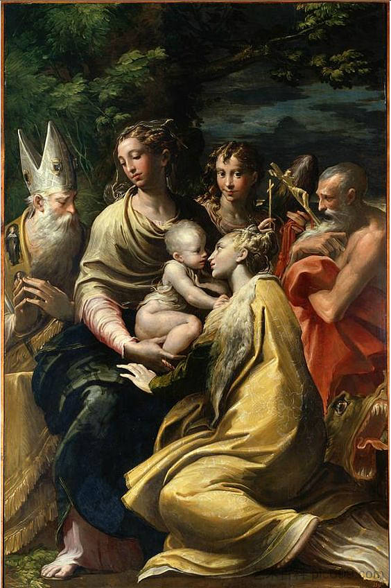 麦当娜和圣子与圣徒 Madonna and Child with Saints (c.1527 - c.1529),帕米贾尼诺