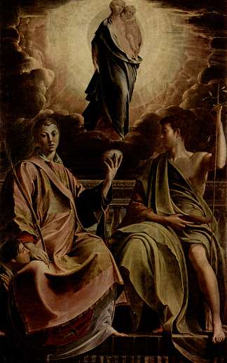 麦当娜与圣斯蒂芬和施洗者圣约翰 Madonna with St. Stephen and St. John the Baptist (1539 – 1540)，帕米贾尼诺