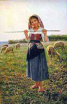 牧羊女与羊群 Pastorella Col Gregge (c.1920)，帕斯夸莱·塞洛米