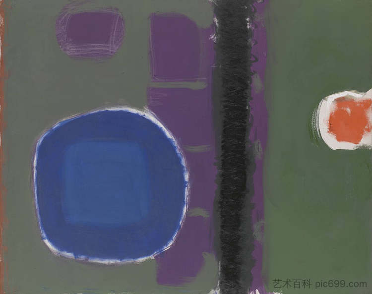 绿色和紫色绘画与蓝色圆盘：1960年5月 Green and Purple Painting with Blue Disc: May 1960 (1960)，帕特里克·赫伦