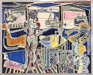 带有两个人物的海港窗，圣艾夫斯：1950年7月 Harbour Window with Two Figures, St Ives: July 1950 (1950)，帕特里克·赫伦