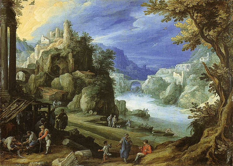 梦幻般的山地景观 Fantastic mountain landscape (1598)，保罗·布利尔