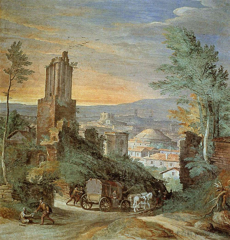 罗马废墟景观 Landscape with Roman Ruins (1580)，保罗·布利尔