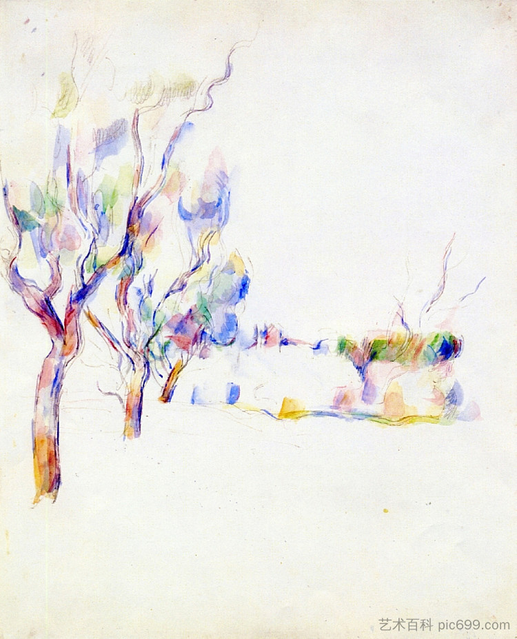 普罗旺斯的杏仁树 Almond Trees in Provence (1900)，保罗·塞尚