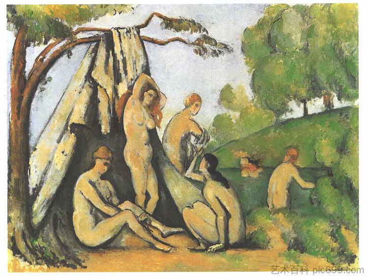 帐篷外的沐浴者 Bathers Outside a Tent (c.1883 - c.1885)，保罗·塞尚