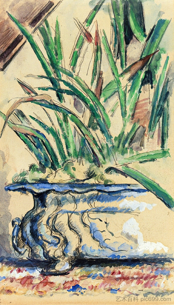 蓝色花盆 Blue Flowerpot (1885)，保罗·塞尚