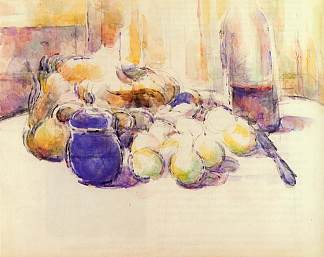 蓝壶和一瓶葡萄酒 Blue Pot and Bottle of Wine (1902)，保罗·塞尚