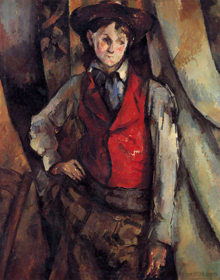 穿红色背心的男孩 Boy in a Red Vest (1888),保罗·塞尚