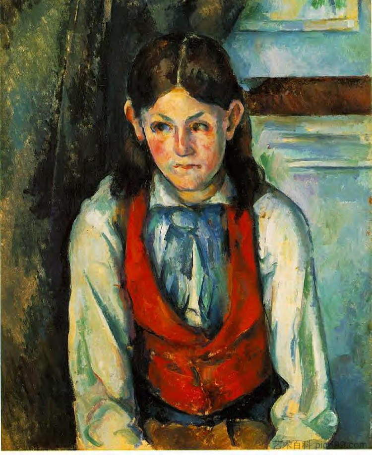 穿红色背心的男孩 Boy in a Red Vest (1890),保罗·塞尚