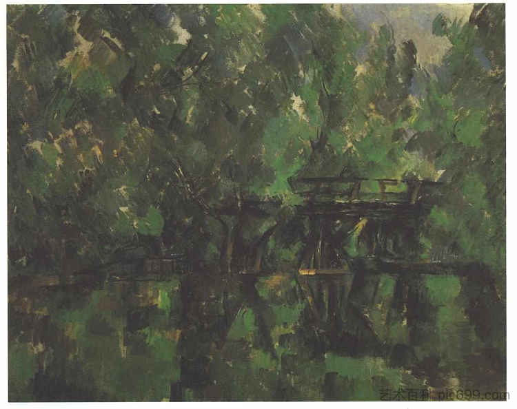 池塘上的桥 Bridge over the pond (1889)，保罗·塞尚