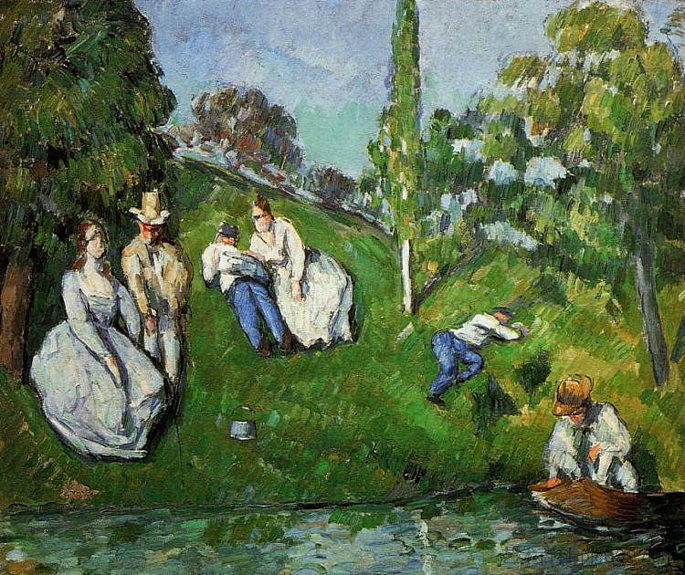情侣在池塘边放松 Couples Relaxing by a Pond (c.1875),保罗·塞尚