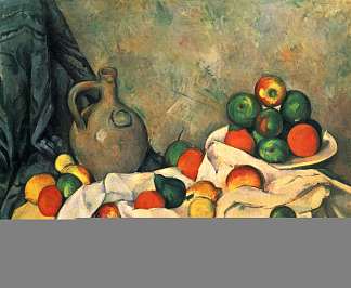 窗帘、水壶和水果 Curtain, Jug and Fruit (1894)，保罗·塞尚