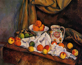 水果盘、水罐和水果 Fruit Bowl, Pitcher and Fruit (1894)，保罗·塞尚