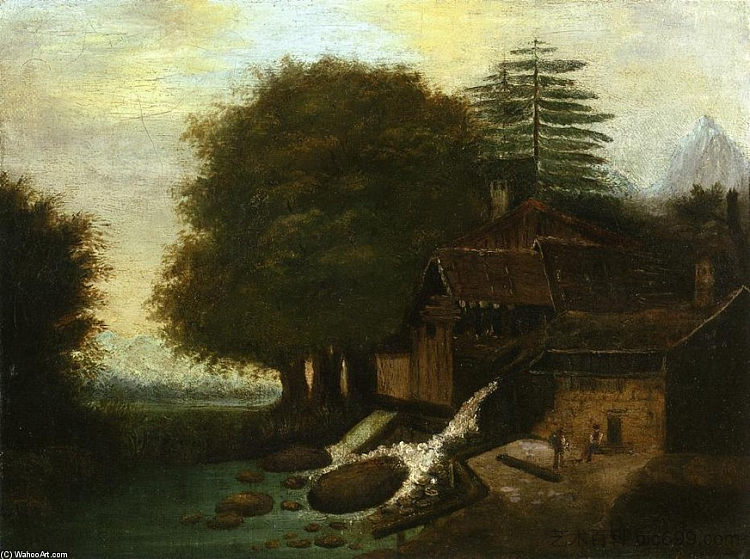 带磨的景观 Landscape with Mill (1860),保罗·塞尚