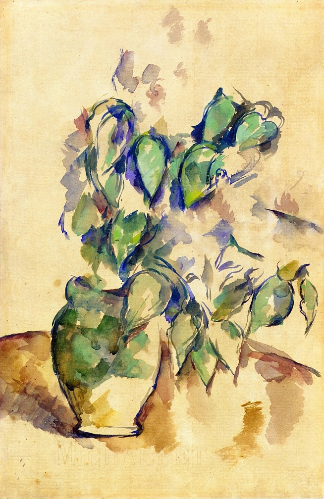 绿盆中的叶子 Leaves in a Green Pot (c.1902)，保罗·塞尚
