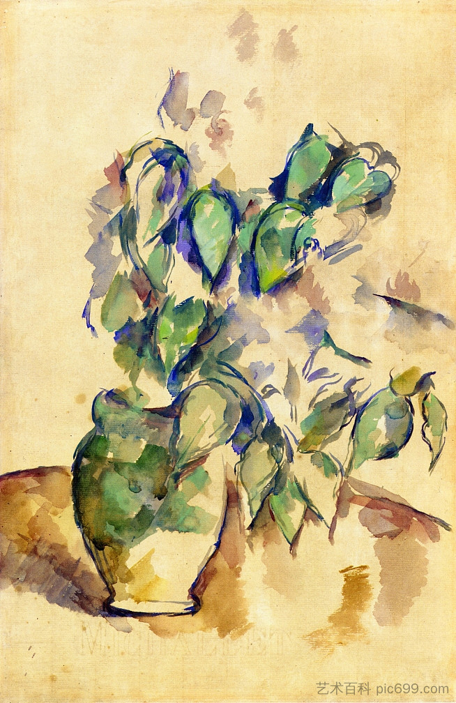 绿盆中的叶子 Leaves in a Green Pot (c.1902),保罗·塞尚