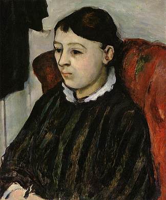 穿着条纹罗布的塞尚夫人 Madame Cezanne in a Striped Rob (c.1884)，保罗·塞尚
