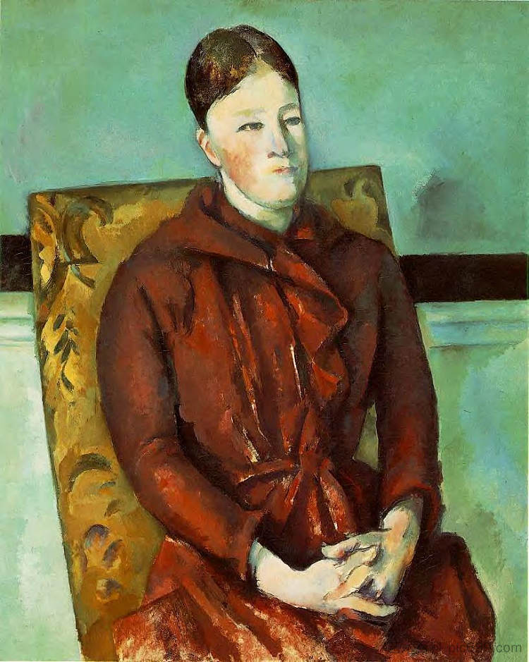 塞尚夫人坐在黄色椅子上 Madame Cezanne in a Yellow Chair (c.1891)，保罗·塞尚