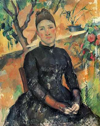 温室里的塞尚夫人 Madame Cezanne in the Greenhouse (c.1892)，保罗·塞尚