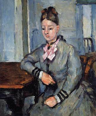 塞尚夫人靠在桌子上 Madame Cezanne Leaning on a Table (c.1873)，保罗·塞尚