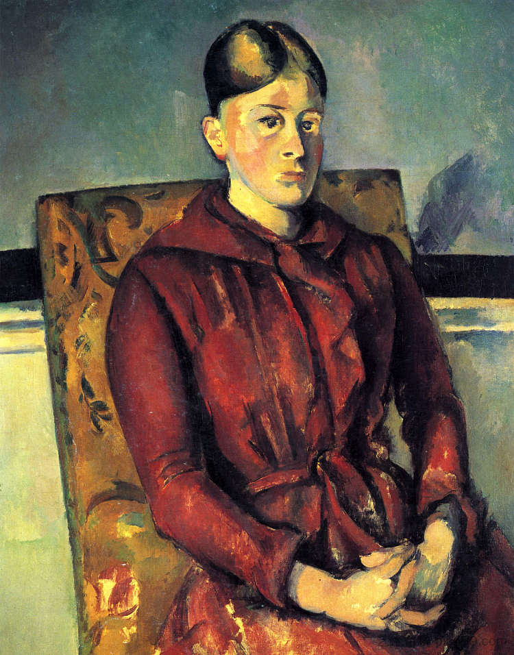 塞尚夫人与黄色扶手椅 Madame Cezanne with a Yellow Armchair (c.1890)，保罗·塞尚