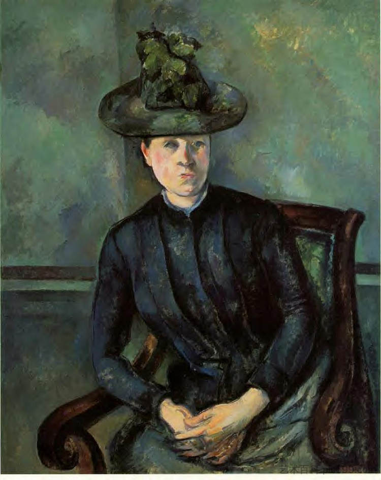 戴绿帽子的女人（塞尚夫人） Woman in a Green Hat (Madame Cezanne) (1894 - 1895)，保罗·塞尚